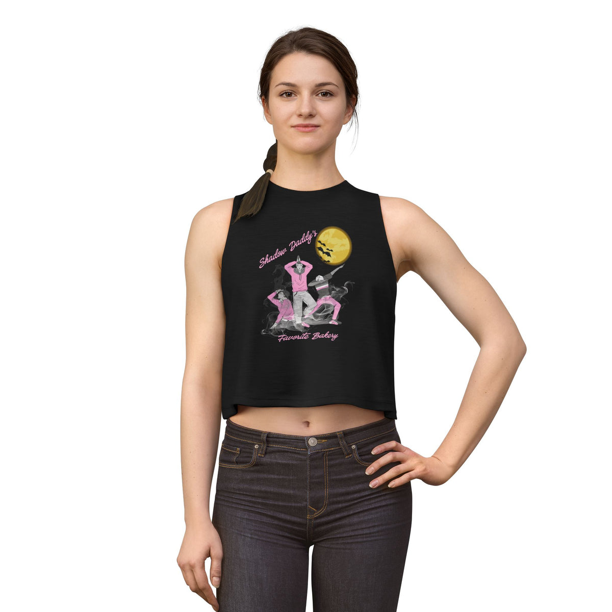 Women's Crop Top — Retro Roller Derby Graphic Tank ("Skater Dolls" Pink Moon)