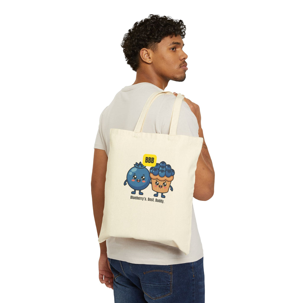 Blueberry Best Buddy Canvas Tote — Cute Fruit Cartoon Grocery Bag