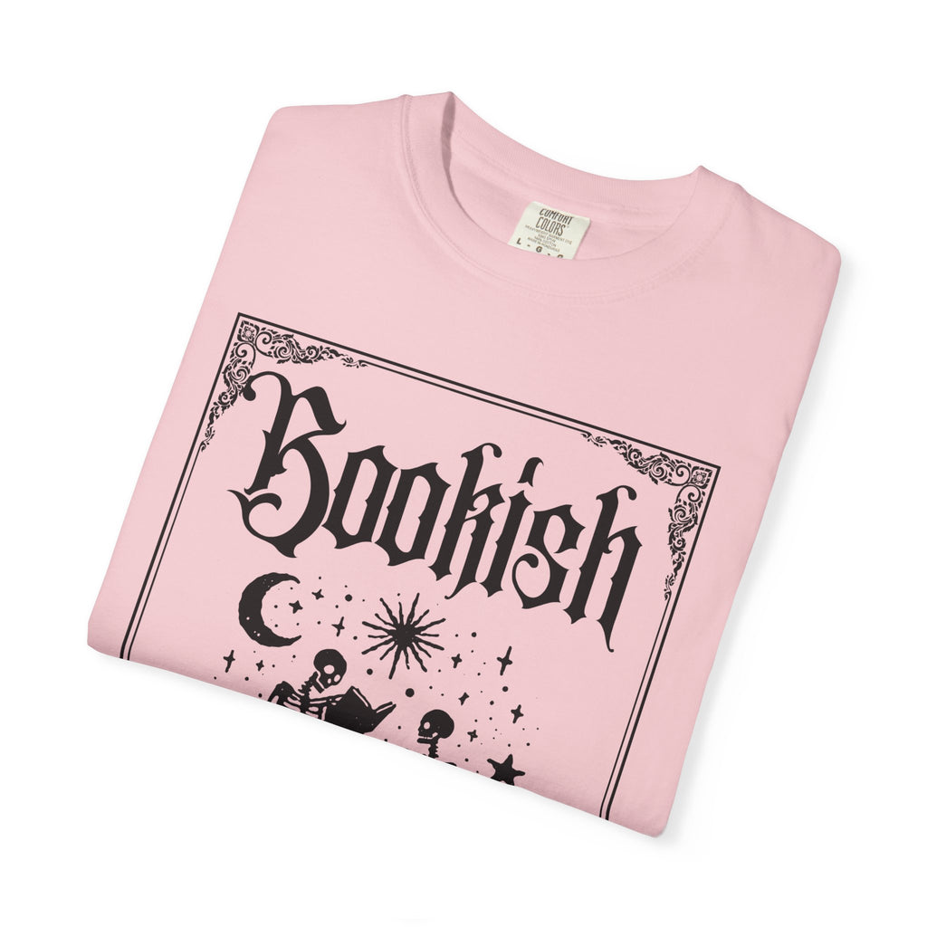 Bookish Dark Graphic T-Shirt — Gothic Skeleton Reading Design