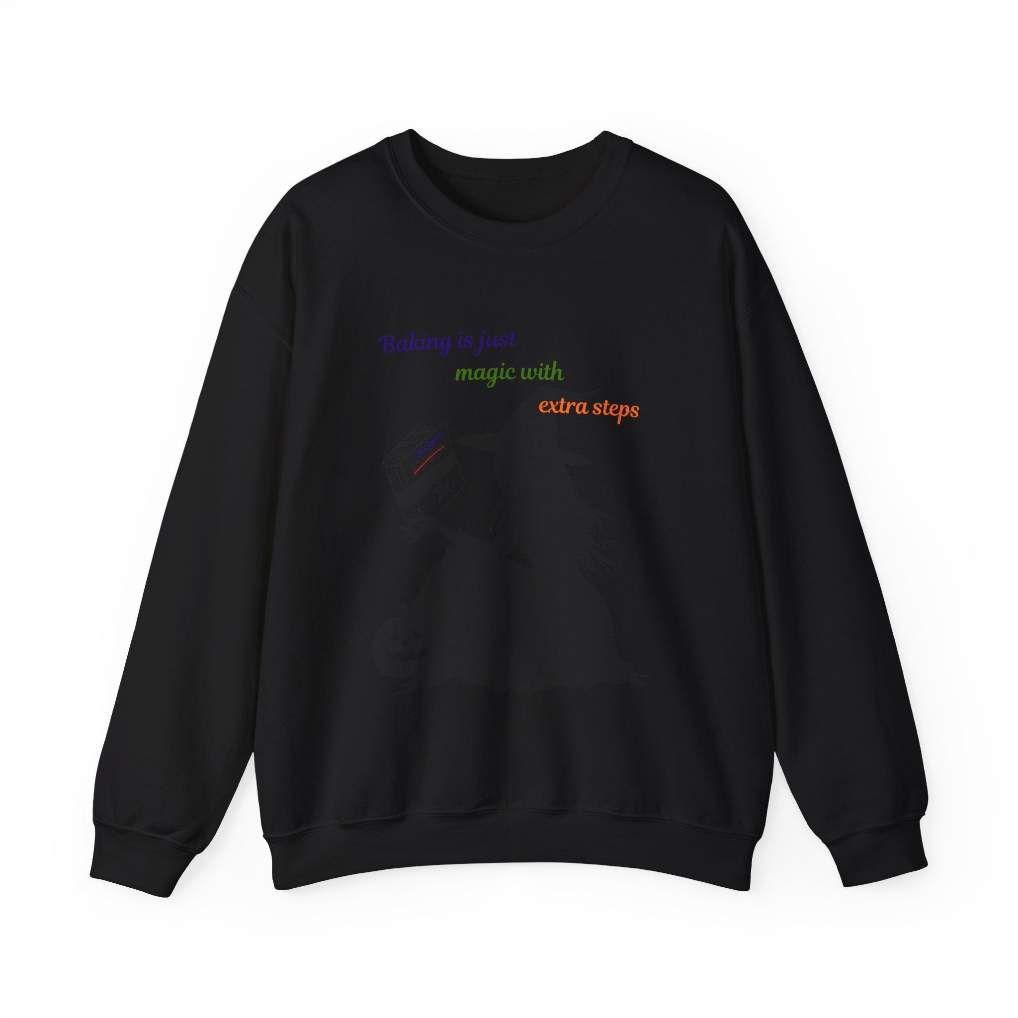 Witch Baking Crewneck Sweatshirt — "Baking is just magic with a few steps" Halloween Sweater