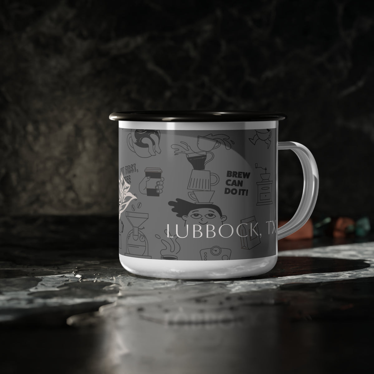 Evermore Coffee Enamel Camp Cup — Vintage Coffee Icons, 'Stay Grounded' Camper Mug