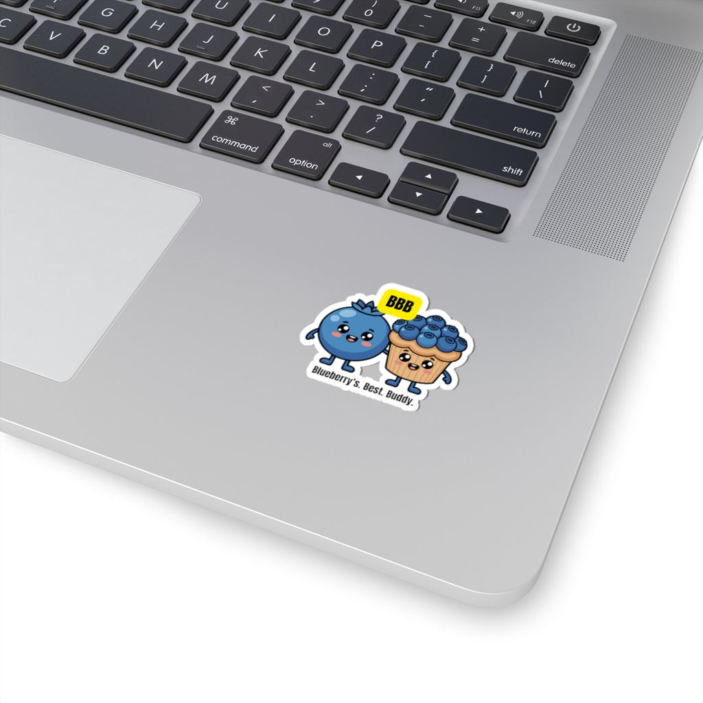 Blueberry Friends Kiss-Cut Sticker — "Blueberry's. Best. Buddy." Cute Fruit Characters Laptop Decal