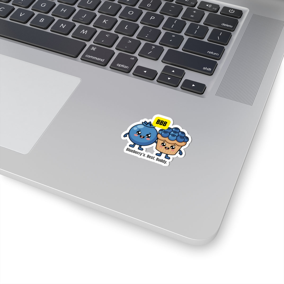Blueberry Friends Kiss-Cut Sticker — "Blueberry's. Best. Buddy." Cute Fruit Characters Laptop Decal