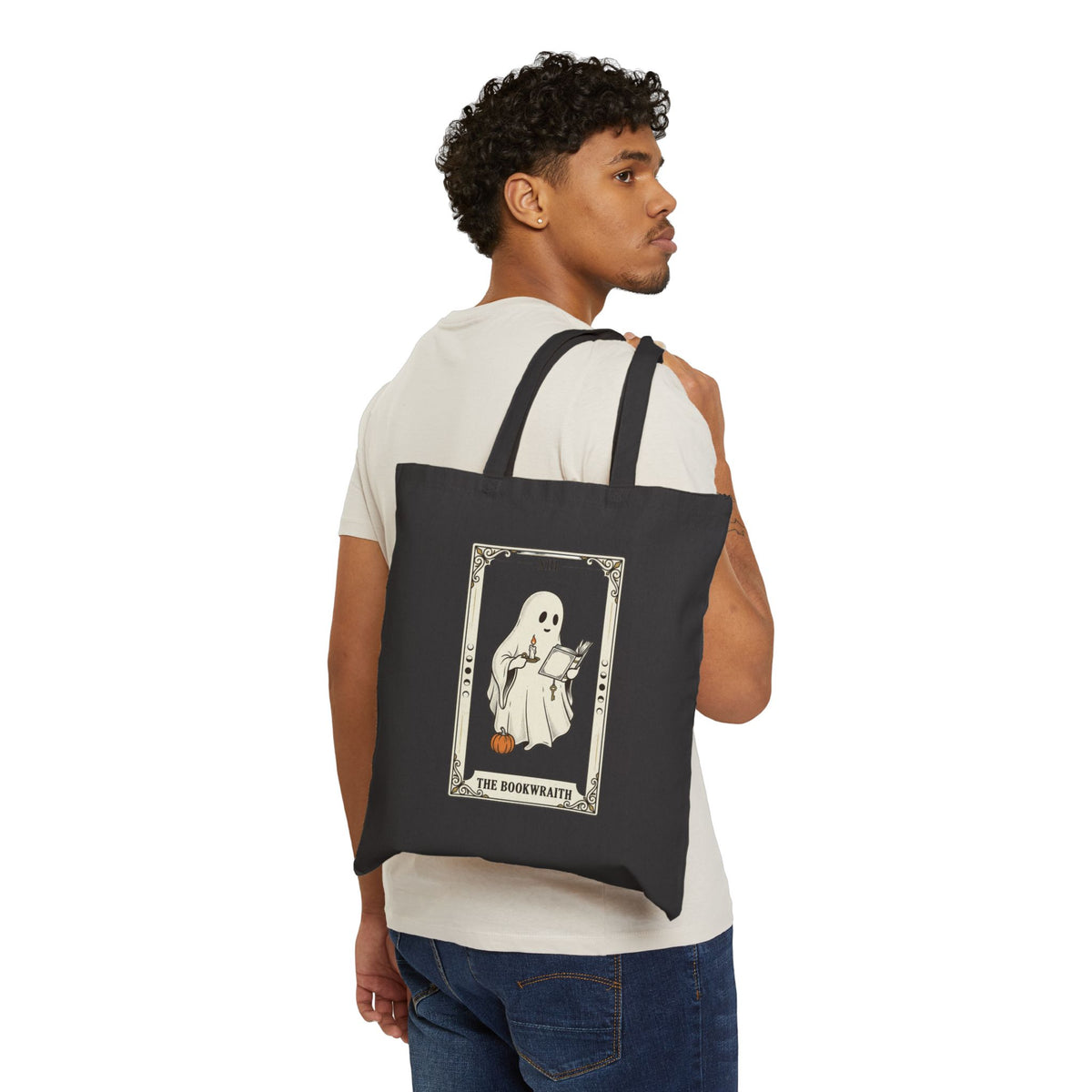Ghost Reading Tarot Tote | Spooky Reader, Bookish Halloween Canvas