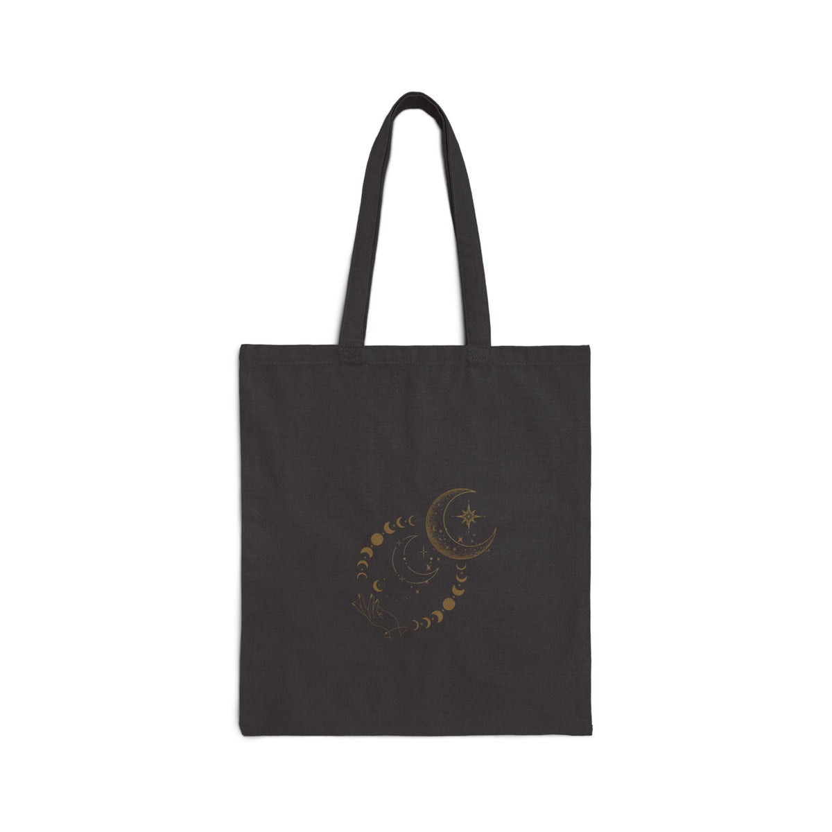 Celestial Moon Phase Tote — Cotton Canvas Bag with Gold Moon & Phases