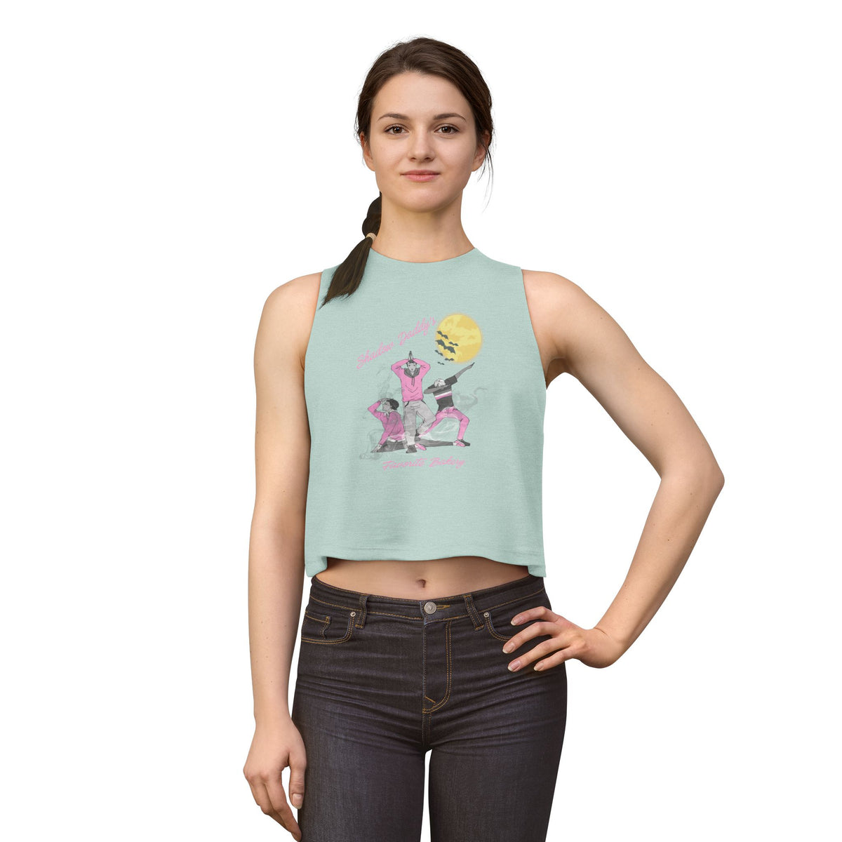Women's Crop Top — Retro Roller Derby Graphic Tank ("Skater Dolls" Pink Moon)