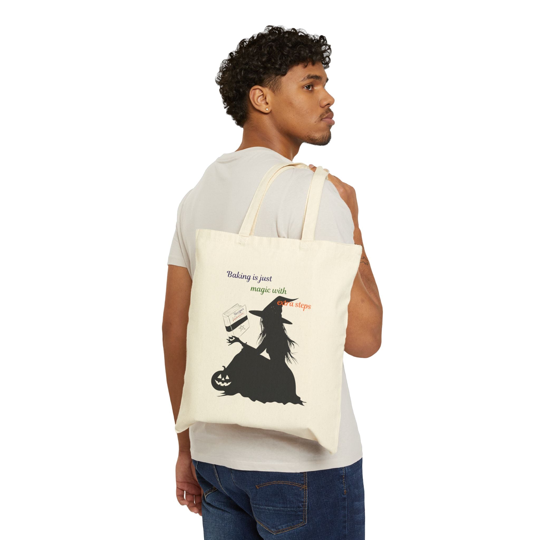 Witch Baking Tote Bag — "Baking is just magic with a few steps" Cotton Canvas Grocery Shopper