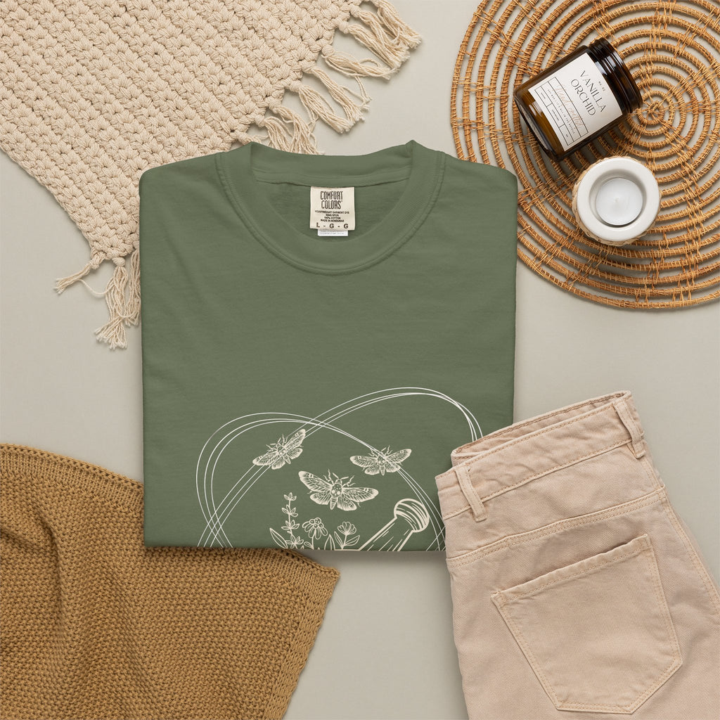 Mystic Tea Ceremony T-Shirt — Moon Phases & Moth Illustration