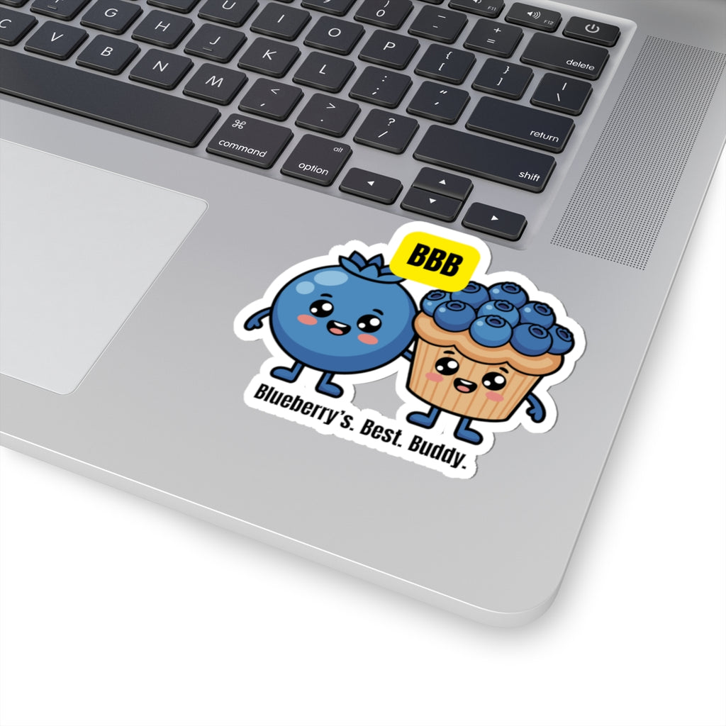 Blueberry Friends Kiss-Cut Sticker — "Blueberry's. Best. Buddy." Cute Fruit Characters Laptop Decal