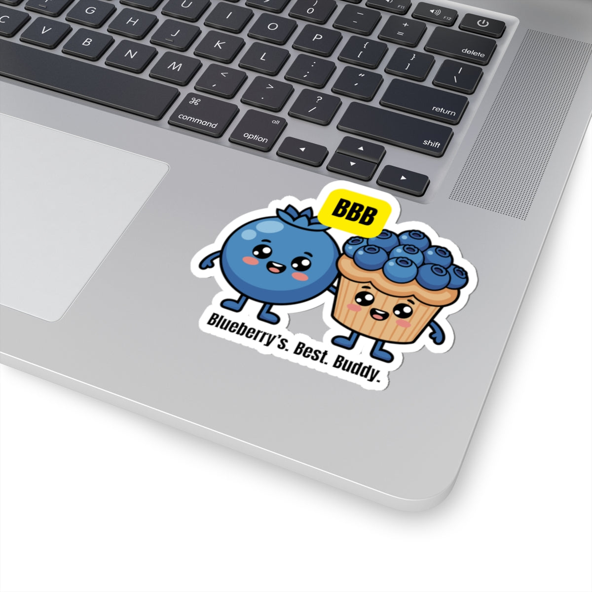 Blueberry Friends Kiss-Cut Sticker — "Blueberry's. Best. Buddy." Cute Fruit Characters Laptop Decal
