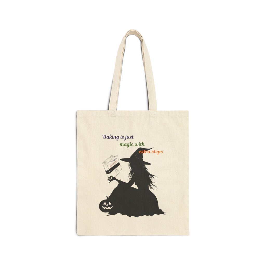 Witch Baking Tote Bag — "Baking is just magic with a few steps" Cotton Canvas Grocery Shopper