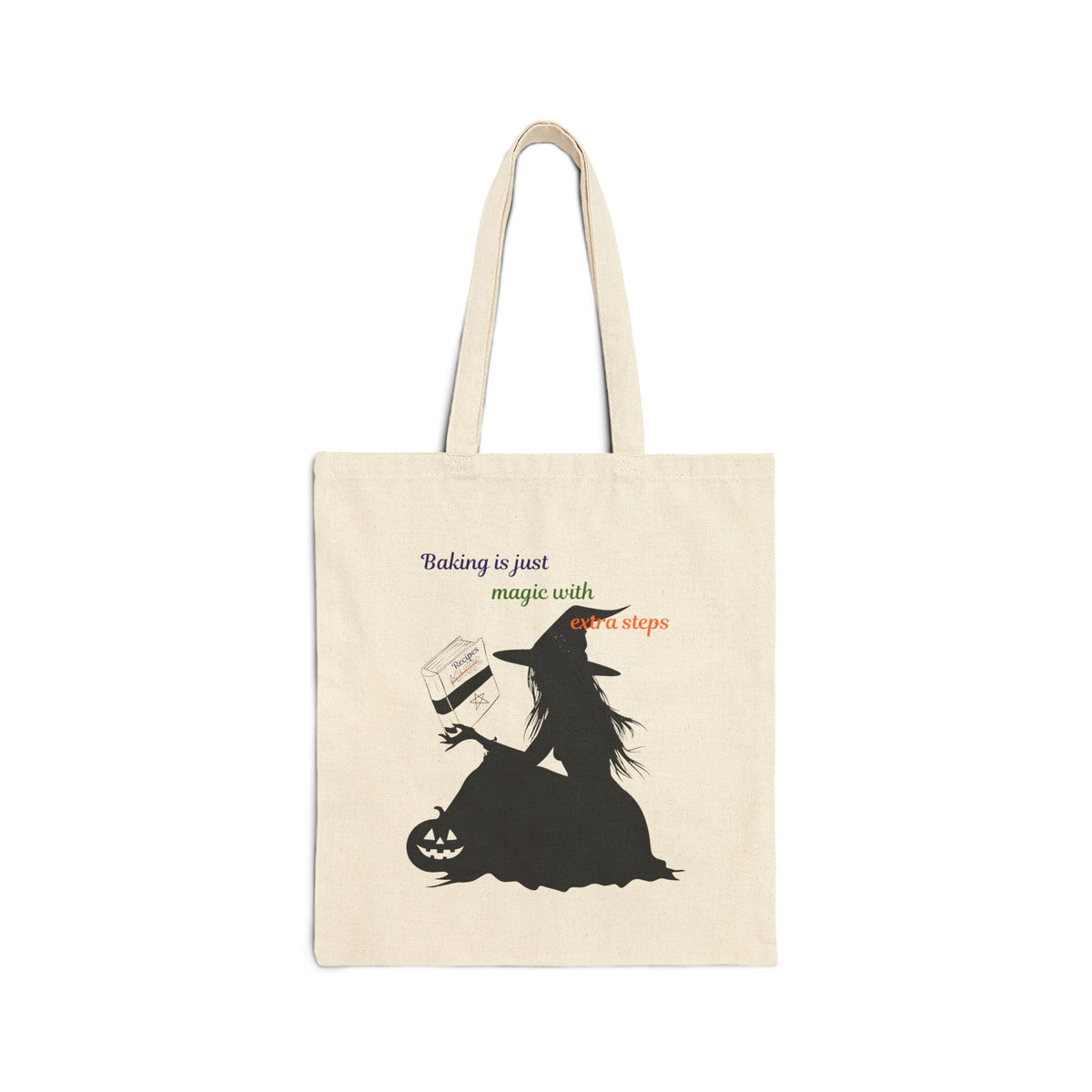 Witch Baking Tote Bag — "Baking is just magic with a few steps" Cotton Canvas Grocery Shopper