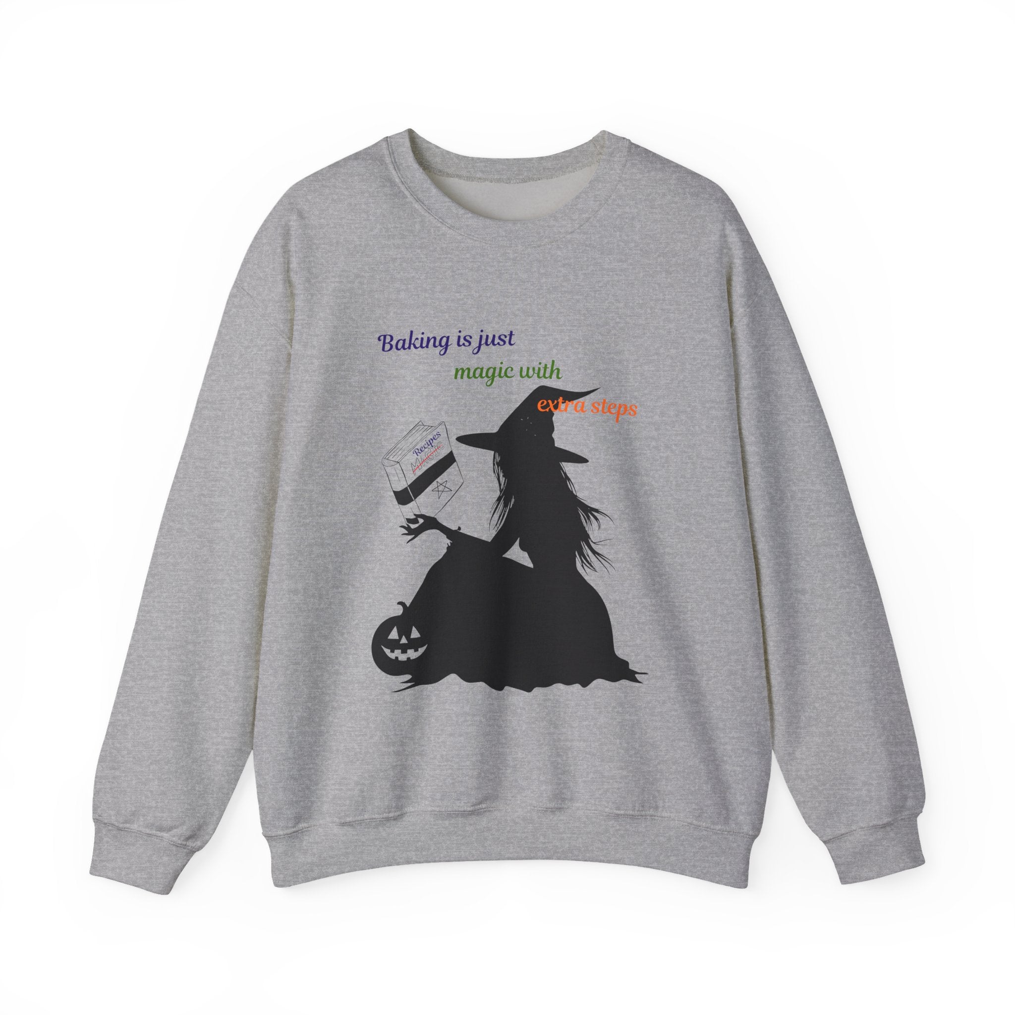 Witch Baking Crewneck Sweatshirt — "Baking is just magic with a few steps" Halloween Sweater