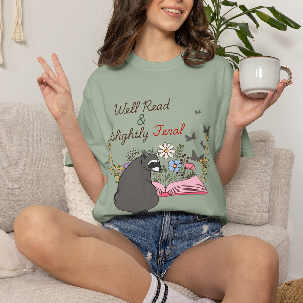 Well Read & Slightly Feral Reading Racoon - T-Shirts