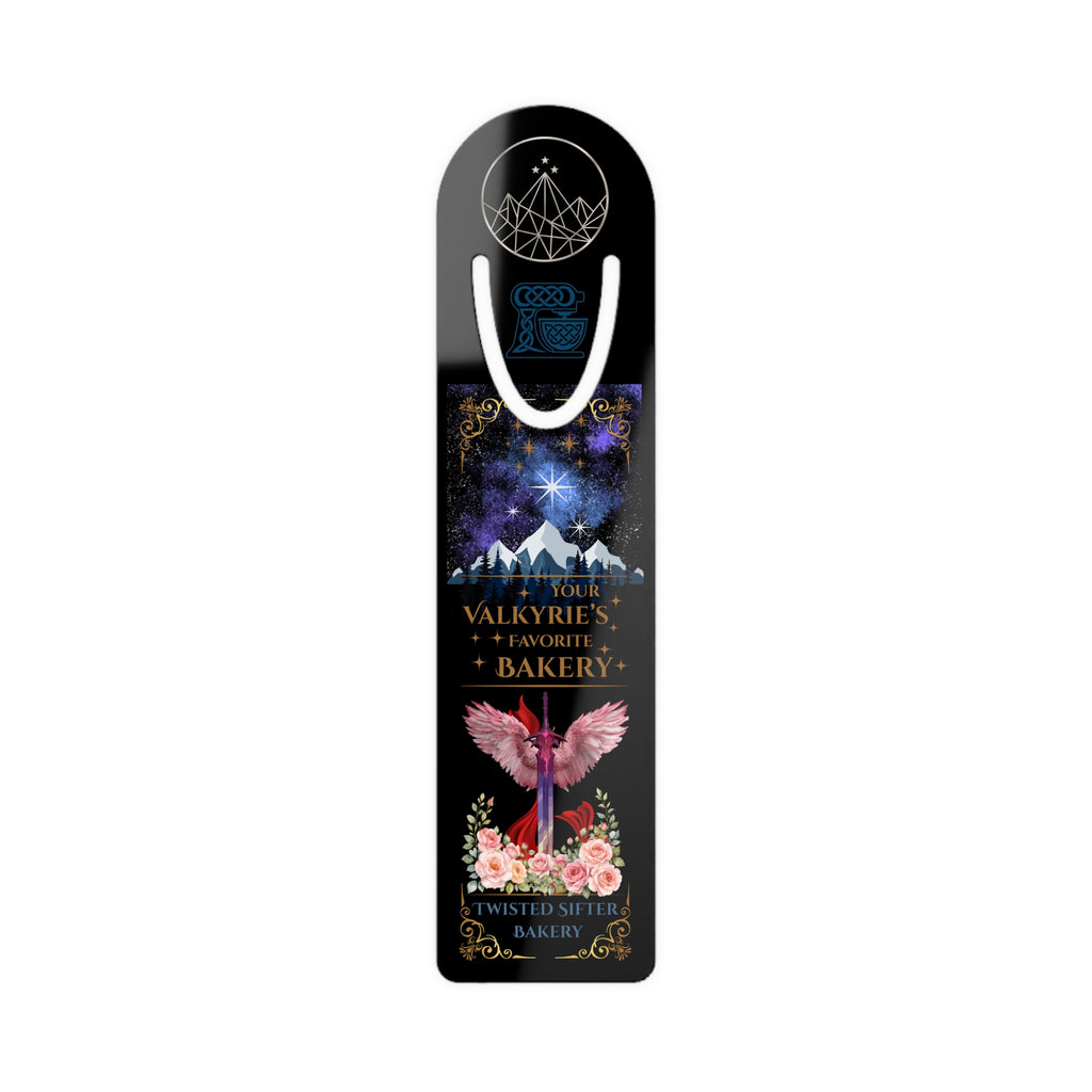 Valkyries Favorite Bakery Metal Bookmark — Fantasy Night Sky & Winged Rose Design