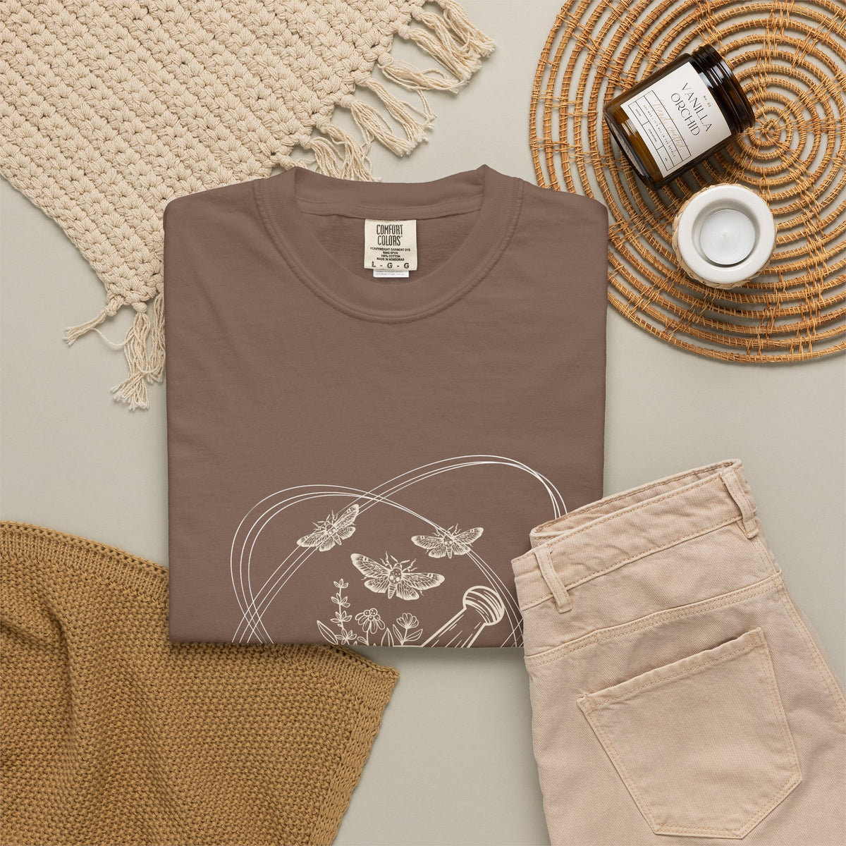 Mystic Tea Ceremony T-Shirt — Moon Phases & Moth Illustration