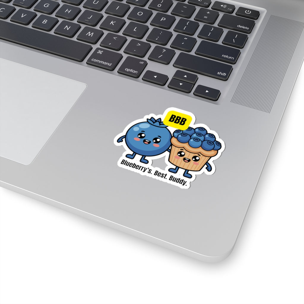 Blueberry Friends Kiss-Cut Sticker — "Blueberry's. Best. Buddy." Cute Fruit Characters Laptop Decal