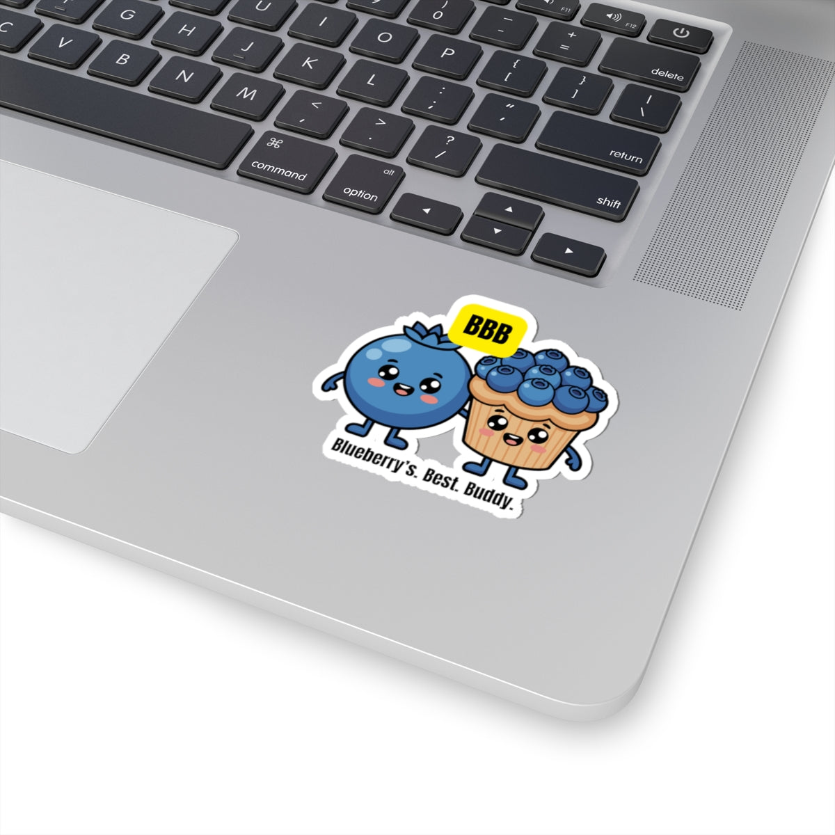 Blueberry Friends Kiss-Cut Sticker — "Blueberry's. Best. Buddy." Cute Fruit Characters Laptop Decal