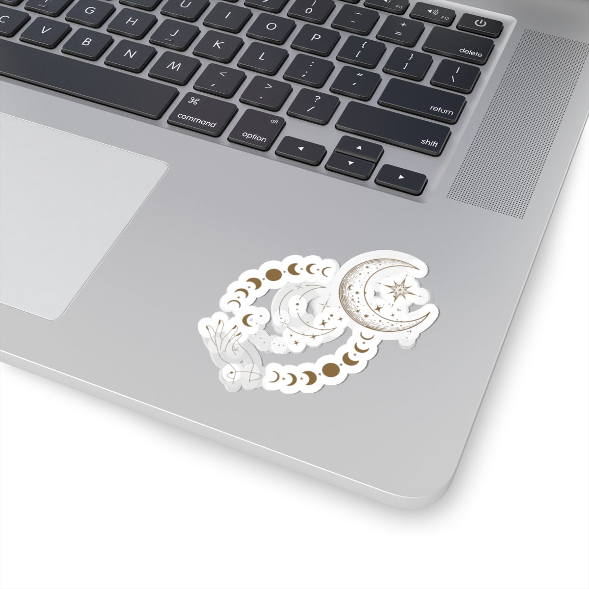 Celestial Moon Phase Kiss-Cut Sticker — Crescent Moon & Stars