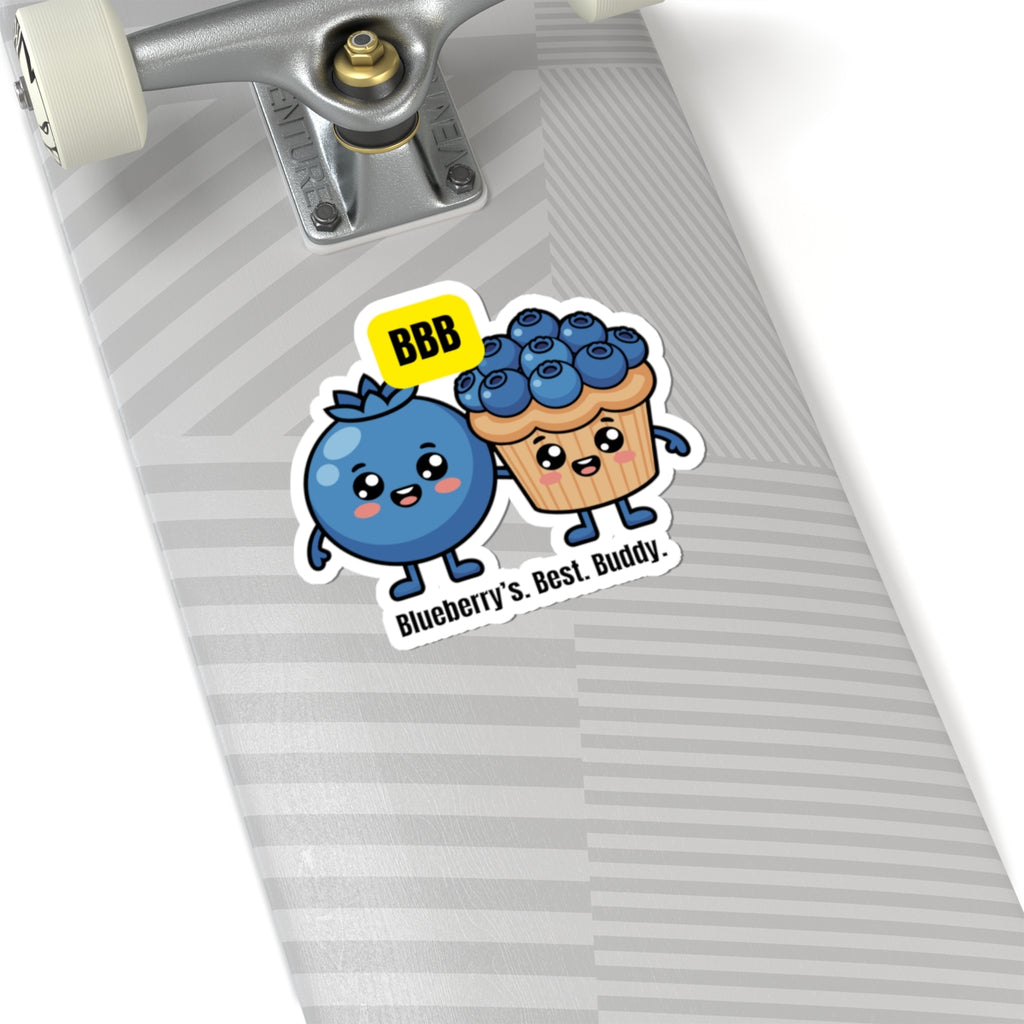 Blueberry Friends Kiss-Cut Sticker — "Blueberry's. Best. Buddy." Cute Fruit Characters Laptop Decal
