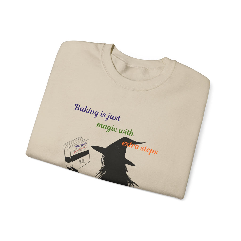 Witch Baking Crewneck Sweatshirt — "Baking is just magic with a few steps" Halloween Sweater
