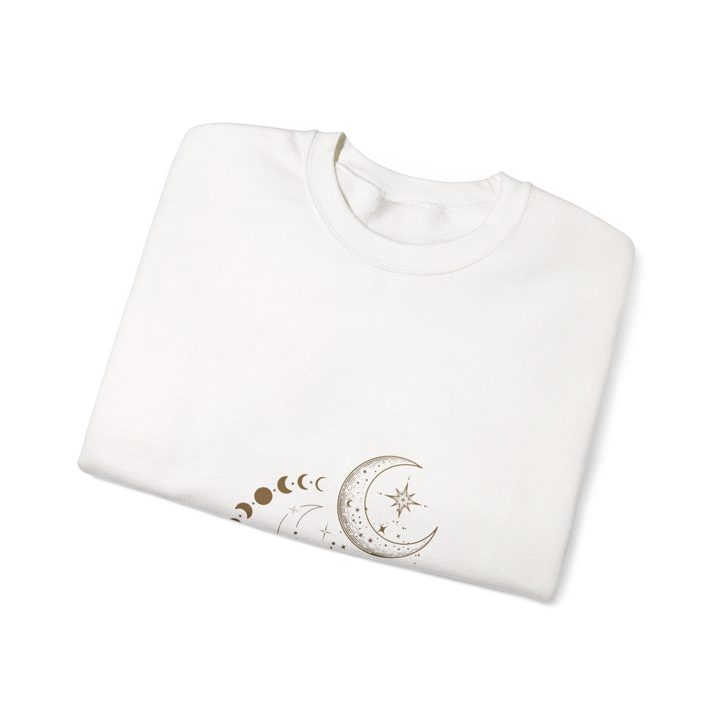 Moon Phases Crewneck Sweatshirt — Celestial Crescent & Phases Graphic