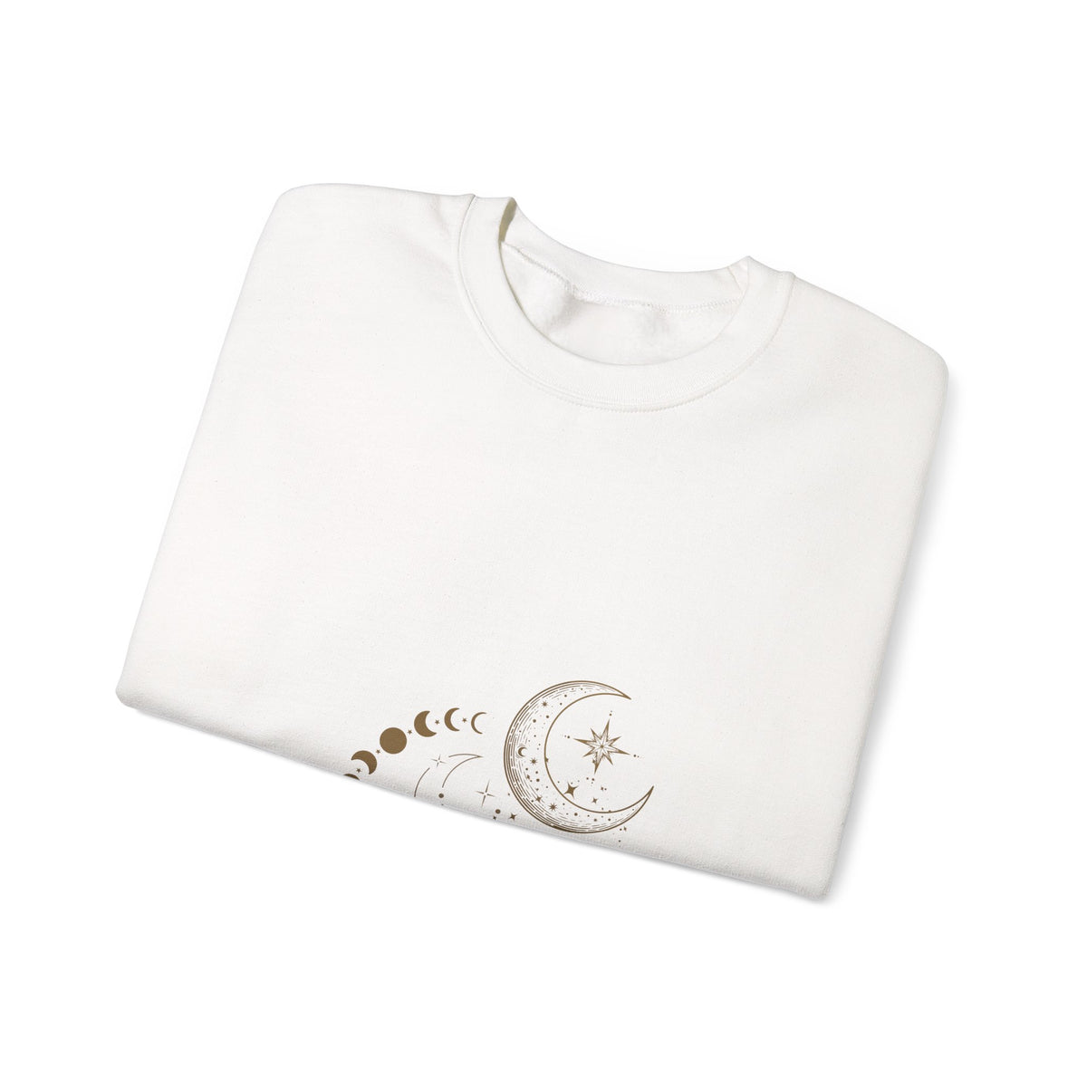 Moon Phases Crewneck Sweatshirt — Celestial Crescent & Phases Graphic