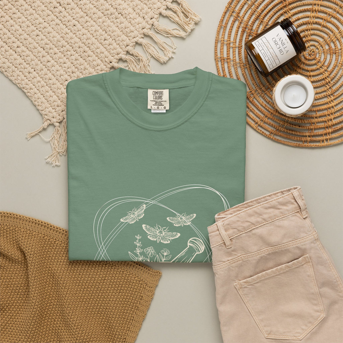 Mystic Tea Ceremony T-Shirt — Moon Phases & Moth Illustration