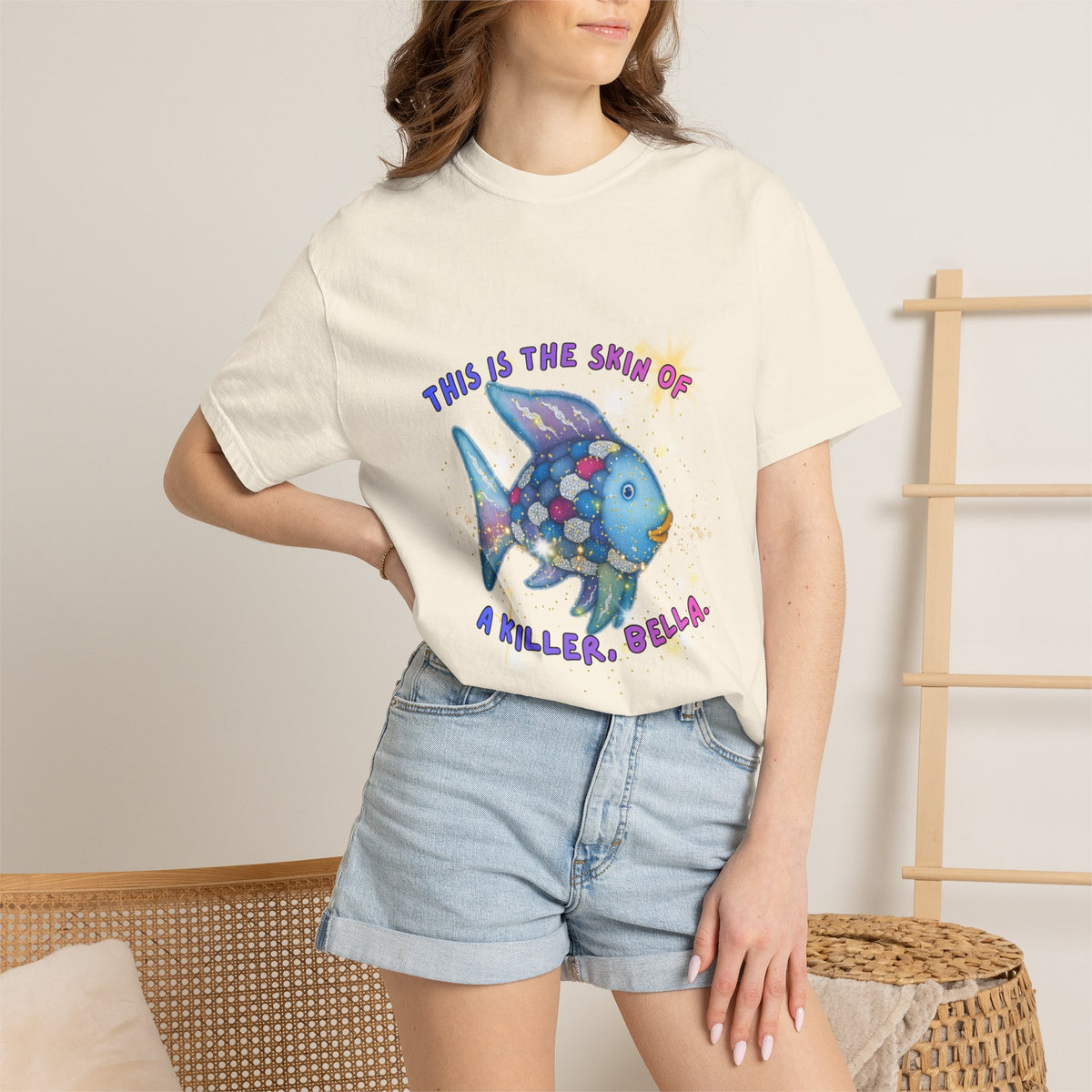 Fish Graphic T-Shirt — "This Is the Skin of a Killer, Bella" Colorful Ocean Artwork